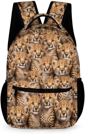 Leopard School Backpack for Kids Girls Boys, 16 Inch Cute Cheetah Themed Bookbag, Personalized School Backpack for Students Children, Lightweight, Large Capacity