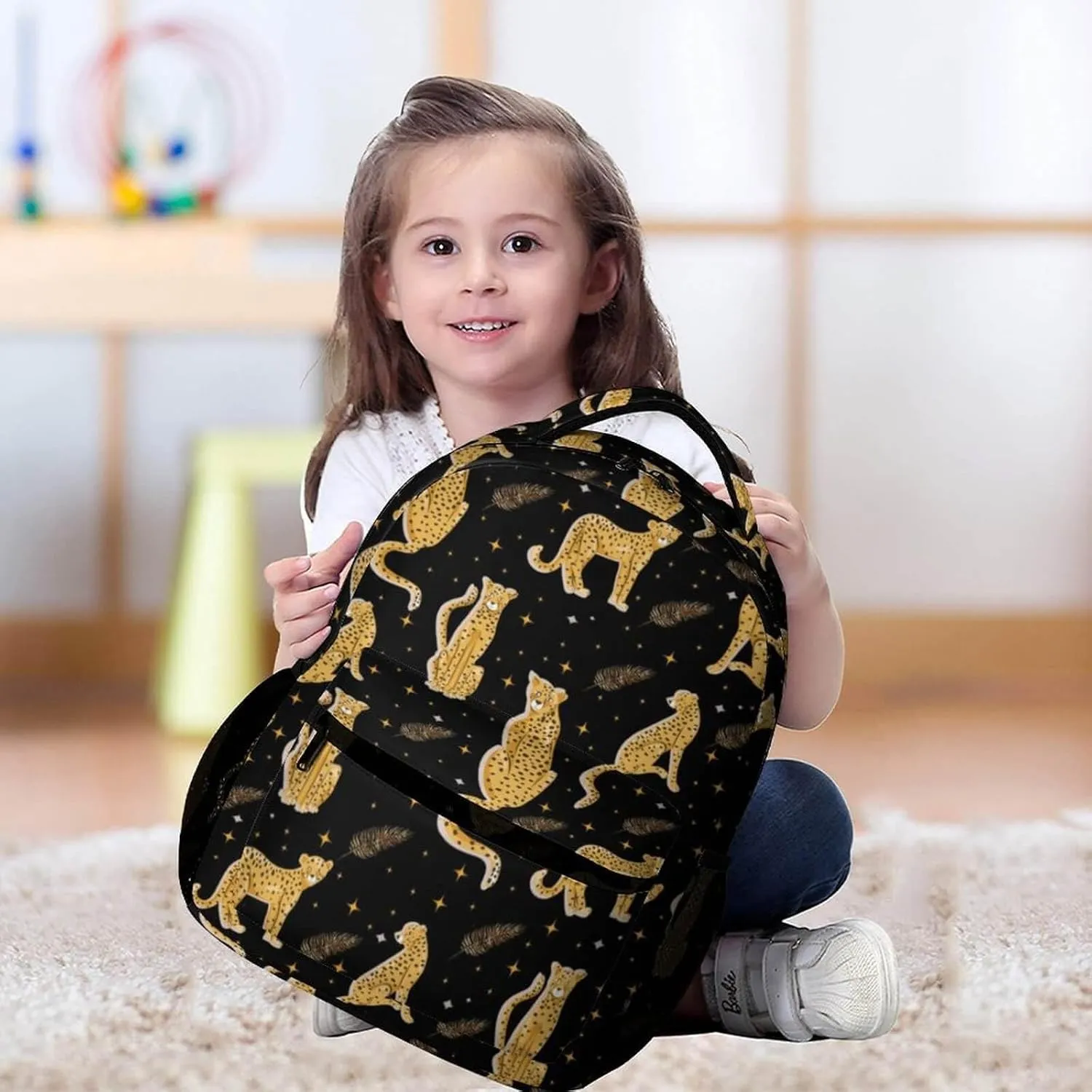 Leopard School Backpack for Kids Girls Boys, 16 Inch Cute Cheetah Themed Bookbag, Personalized School Backpack for Students Children, Lightweight, Large Capacity