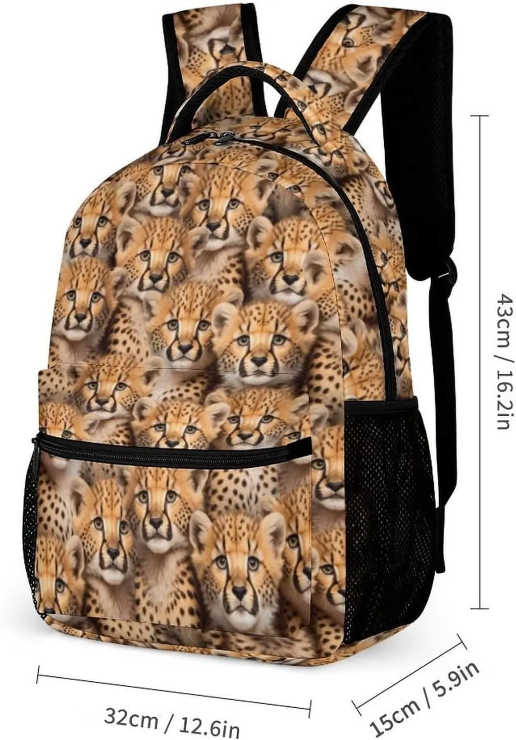 Leopard School Backpack for Kids Girls Boys, 16 Inch Cute Cheetah Themed Bookbag, Personalized School Backpack for Students Children, Lightweight, Large Capacity