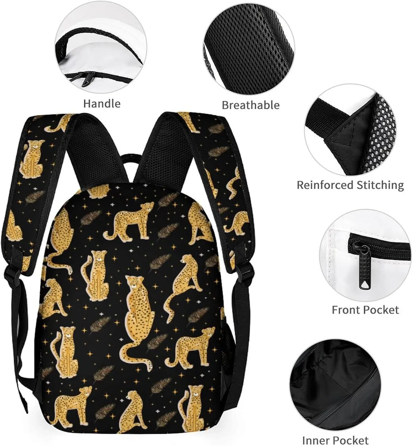 Leopard School Backpack for Kids Girls Boys, 16 Inch Cute Cheetah Themed Bookbag, Personalized School Backpack for Students Children, Lightweight, Large Capacity
