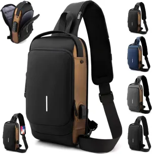 Leyweio Bag, Auricz Sling Bags, New Carbon Fiber Streamline Anti-Theft Sling Bag, USB Charging Sport Sling