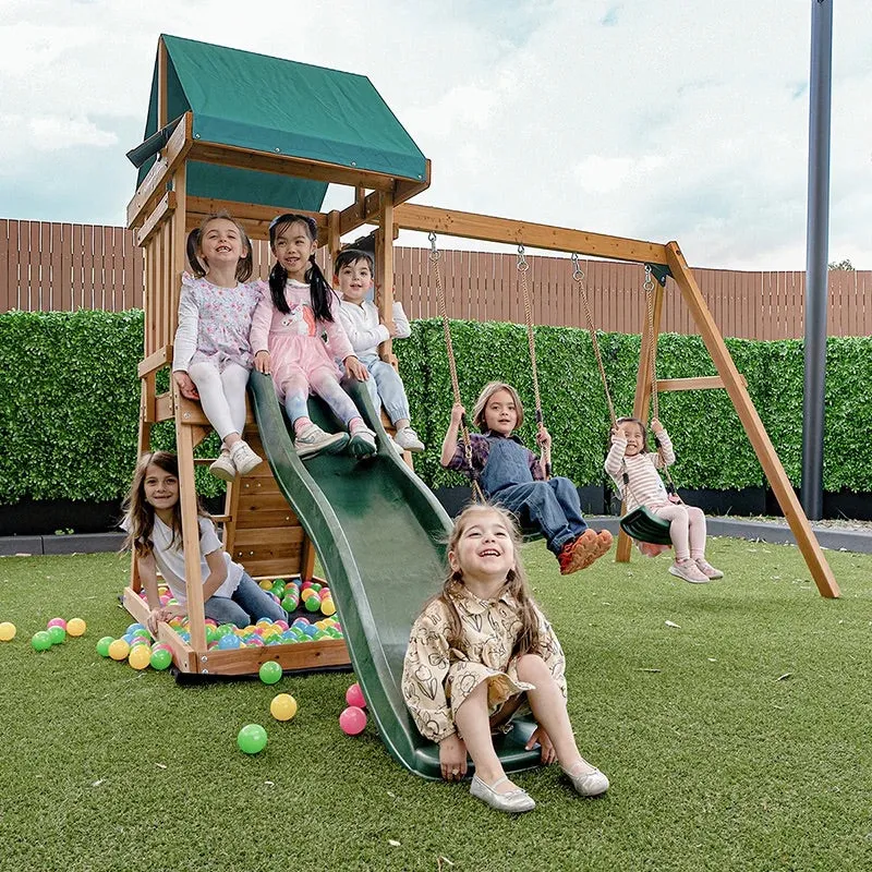 Lifespan Kids Greenvale Play Centre with Double Swing and Slide (Green Slide)