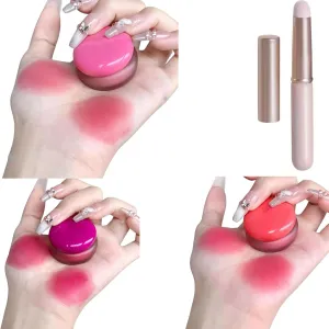 Lip&Cheek Blurry Pudding Pot with Keyring, Soft Matte Blush Blurry Makeup Blush Lipstick Multi-Use Natural Glow Face Blush Buildable Lip Tint High Pigment Long-Lasting (3pcs-b)