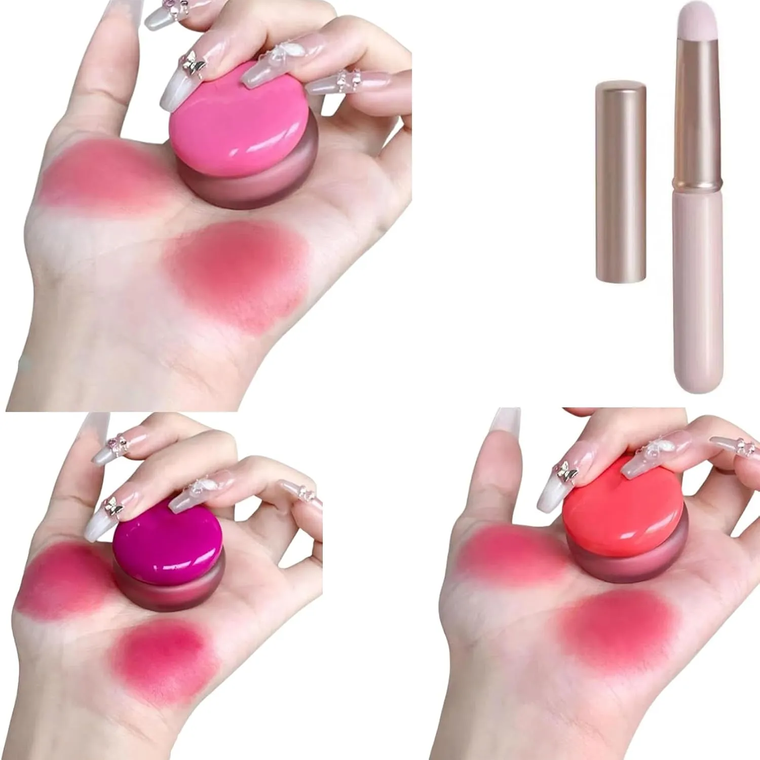Lip&Cheek Blurry Pudding Pot with Keyring, Soft Matte Blush Blurry Makeup Blush Lipstick Multi-Use Natural Glow Face Blush Buildable Lip Tint High Pigment Long-Lasting (3pcs-b)