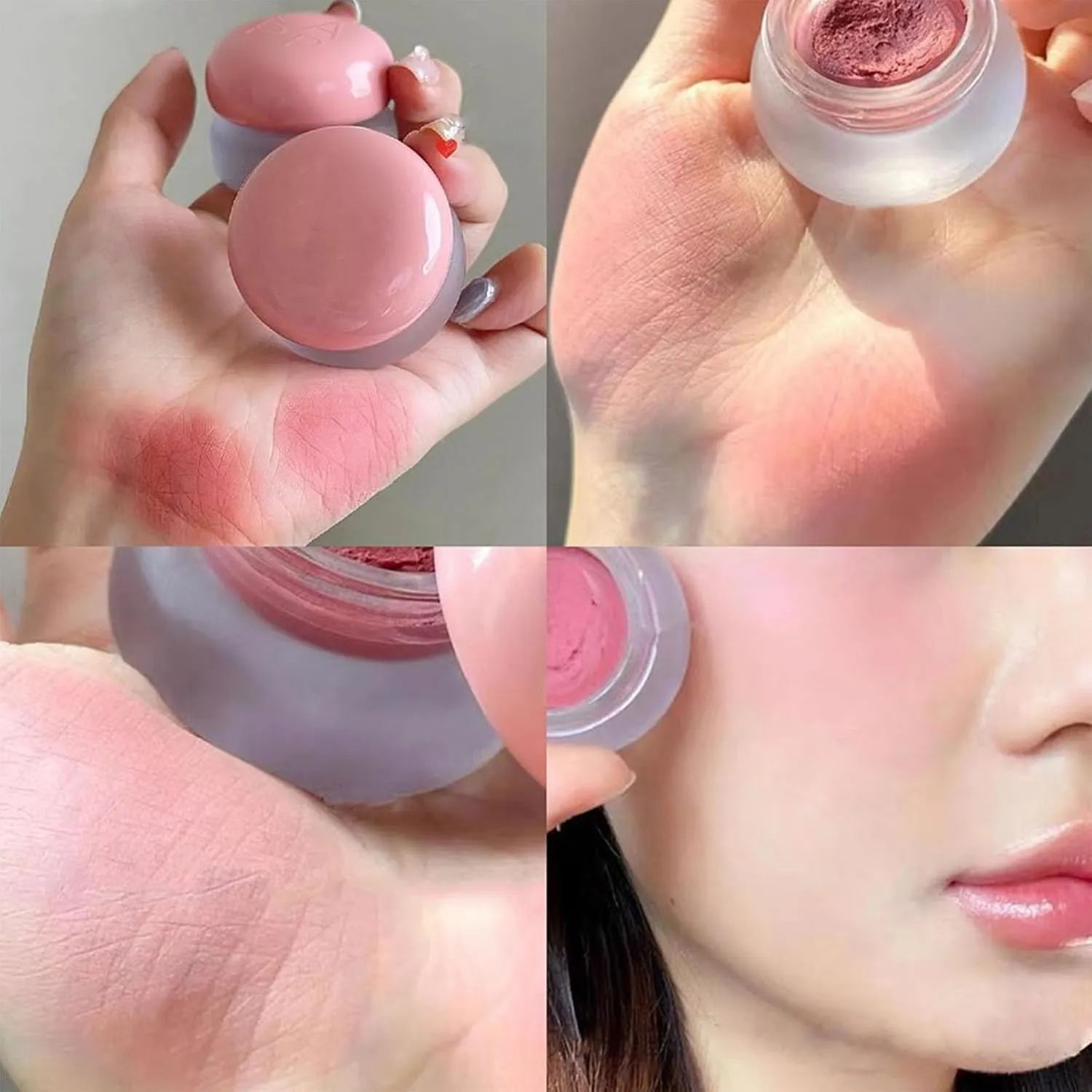 Lip&Cheek Blurry Pudding Pot with Keyring, Soft Matte Blush Blurry Makeup Blush Lipstick Multi-Use Natural Glow Face Blush Buildable Lip Tint High Pigment Long-Lasting (3pcs-b)