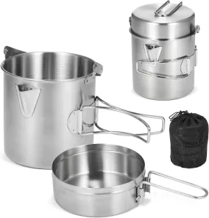 Lixada Camping Pot Stainless Steel Lightweight Kettle Bottle Cup or Pot with Foldable Handle and Dual Use Cover for Camping Hiking Backpacking Picnic
