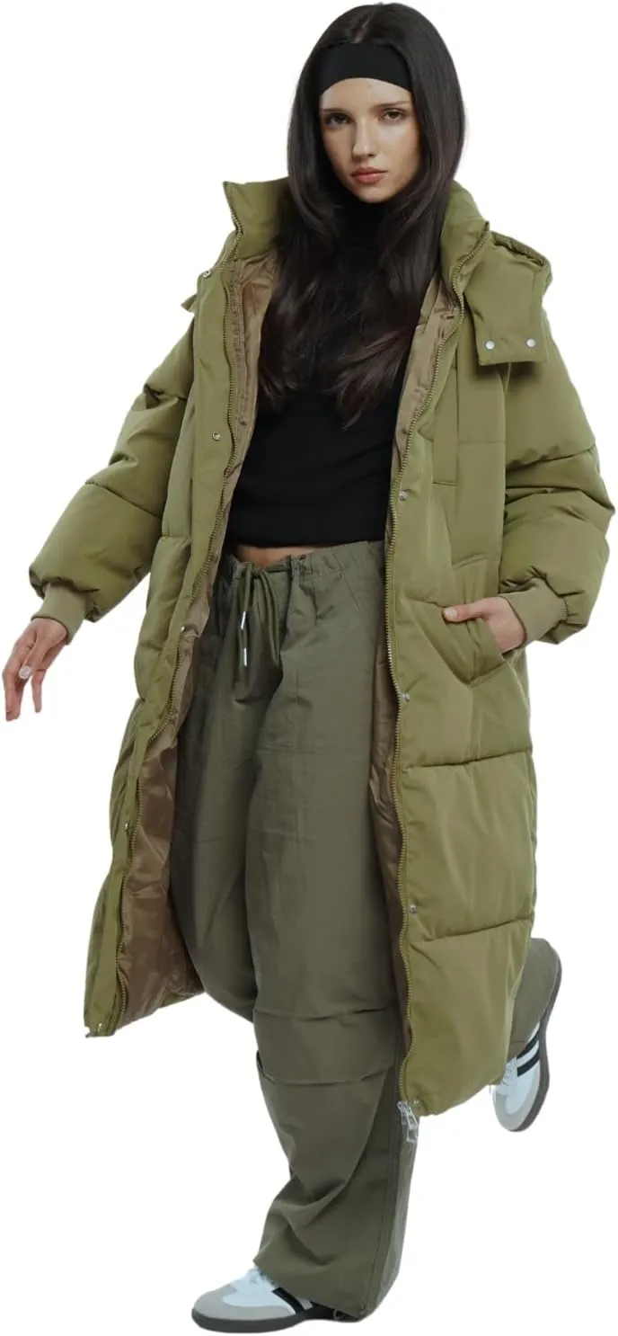 Long Puffer Jacket for Women,2024 Thickened Winter Coat Hooded with Deep Pockets, Ladies Warm Winter Jacket