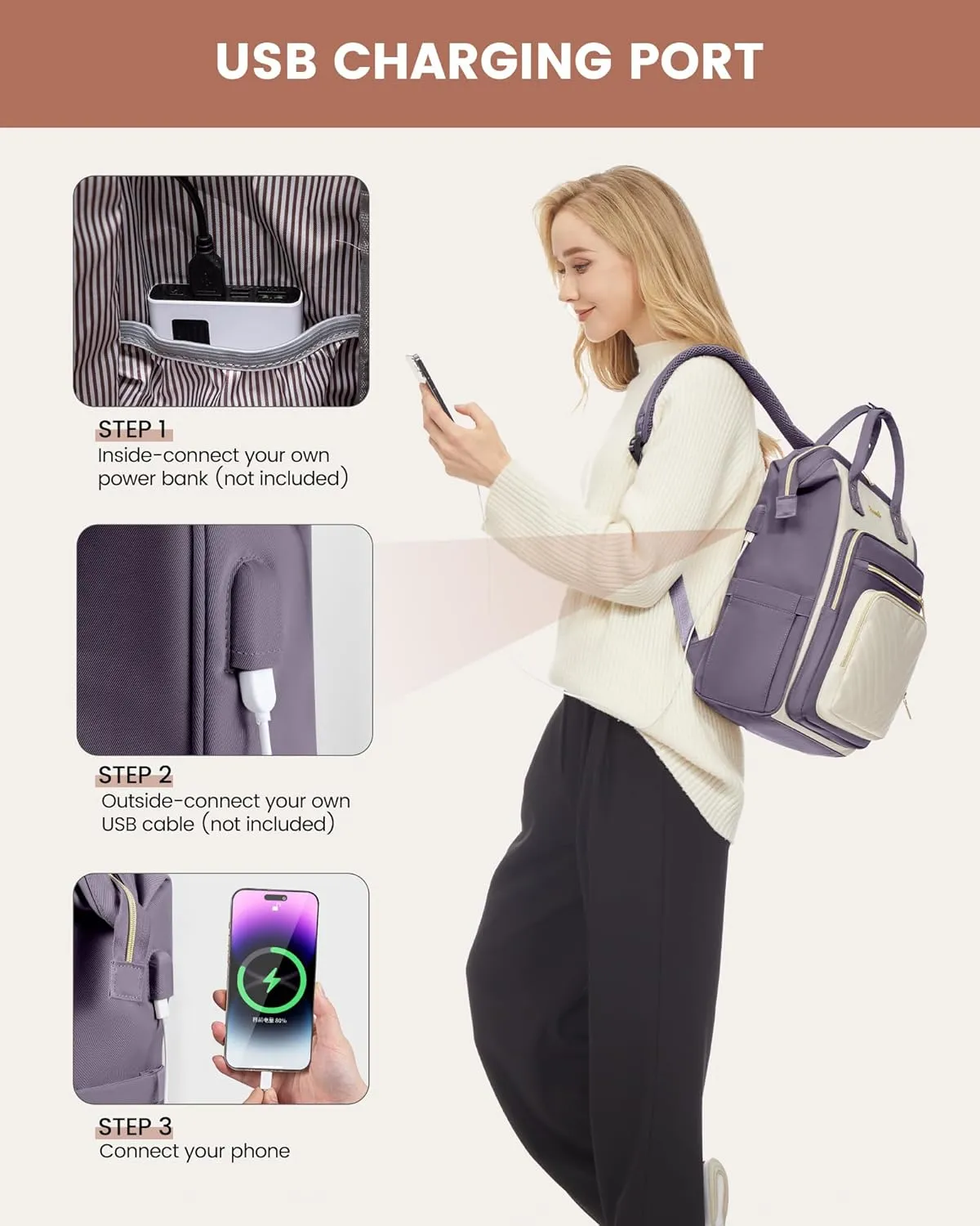 LOVEVOOK 15.6 Inch Laptop Backpack for Women,Travel Work Backpack Purse with USB Port,Large Capacity Nurse Bag Teacher Backpack,Waterproof Casual Daypack Business Computer Bag