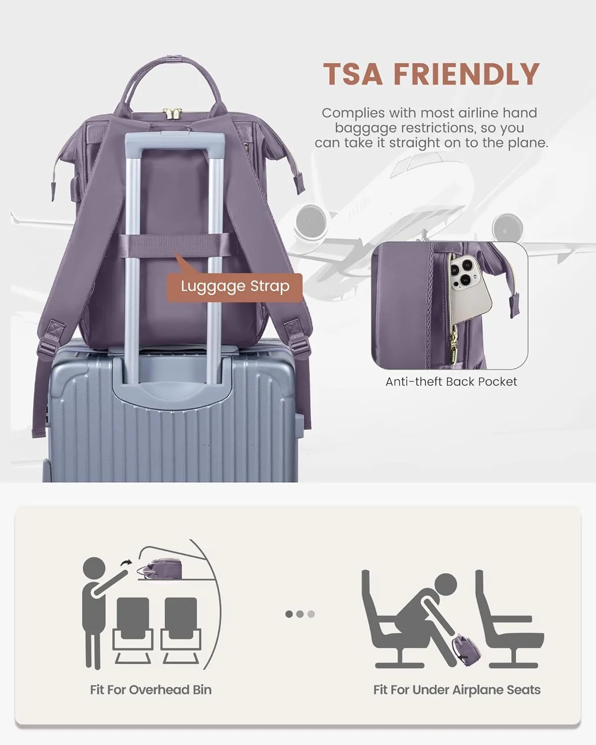 LOVEVOOK 15.6 Inch Laptop Backpack for Women,Travel Work Backpack Purse with USB Port,Large Capacity Nurse Bag Teacher Backpack,Waterproof Casual Daypack Business Computer Bag