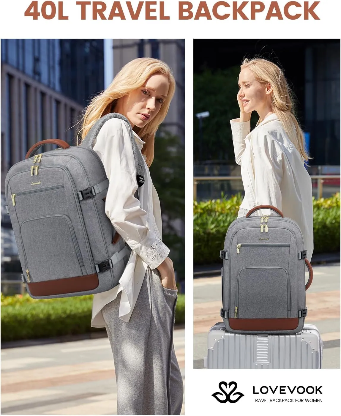 LOVEVOOK Carry On Travel Backpack For Women Flight Approved, 40L Large Personal Item Backpack Travel Bag for Airplanes, Business 17 Inch Laptop Backpack, Weekender Overnight Daypack, With 2 Cubes