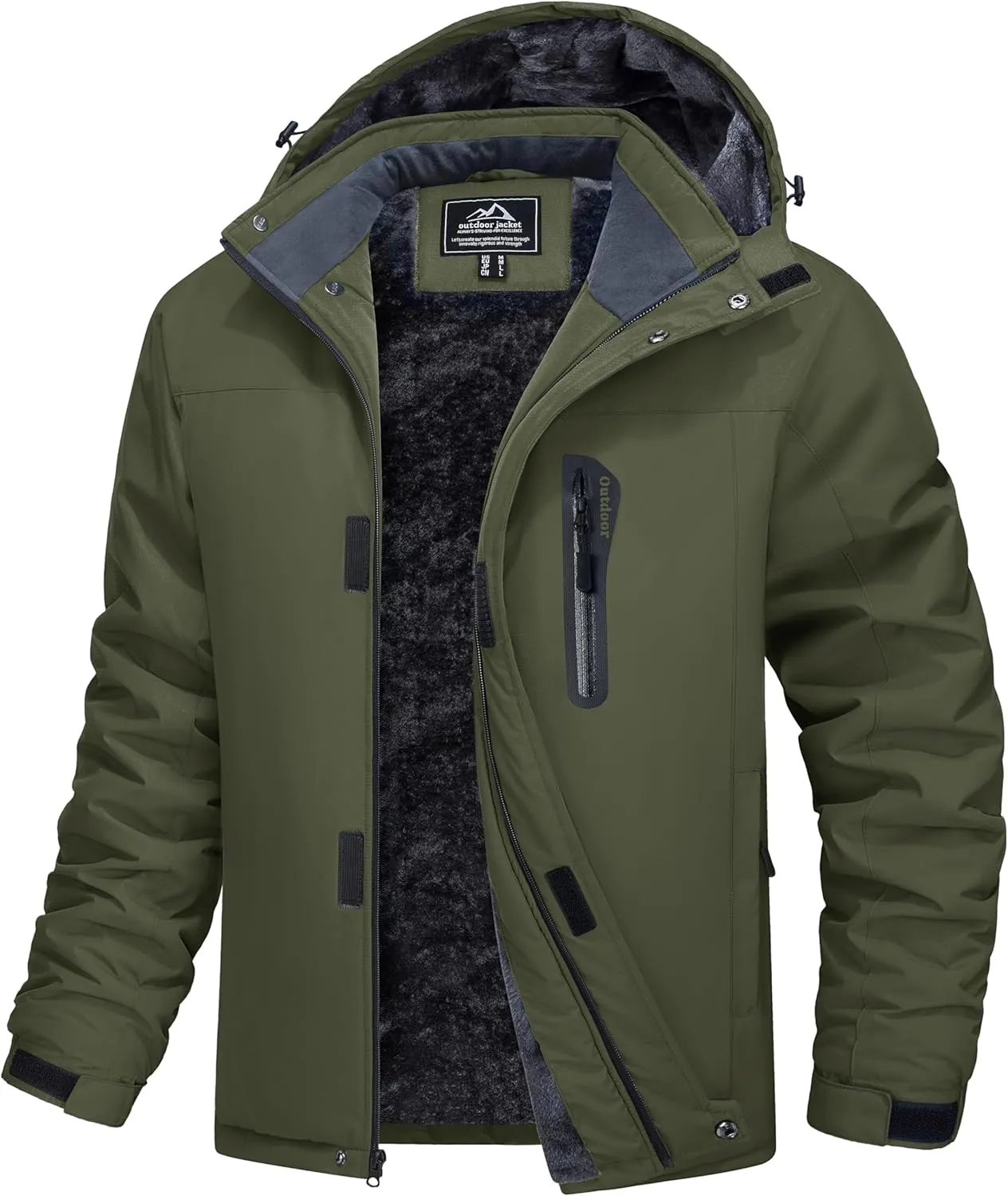 MAGCOMSEN Men's Winter Coats Ski Snow Rain Jackets Water Resistant with Hood Warm Fleece Parka Hiking Fishing Work
