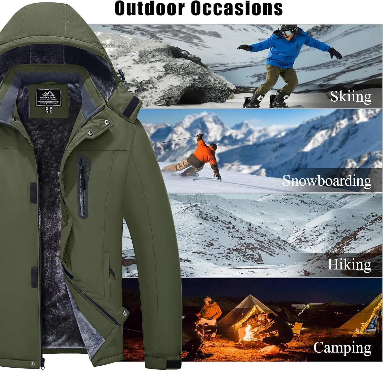 MAGCOMSEN Men's Winter Coats Ski Snow Rain Jackets Water Resistant with Hood Warm Fleece Parka Hiking Fishing Work
