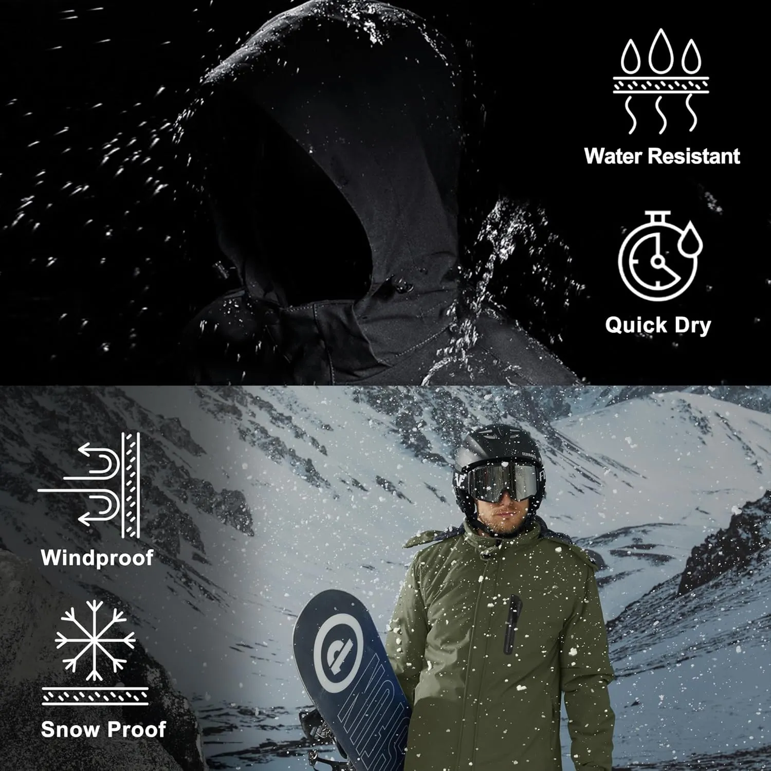MAGCOMSEN Men's Winter Coats Ski Snow Rain Jackets Water Resistant with Hood Warm Fleece Parka Hiking Fishing Work