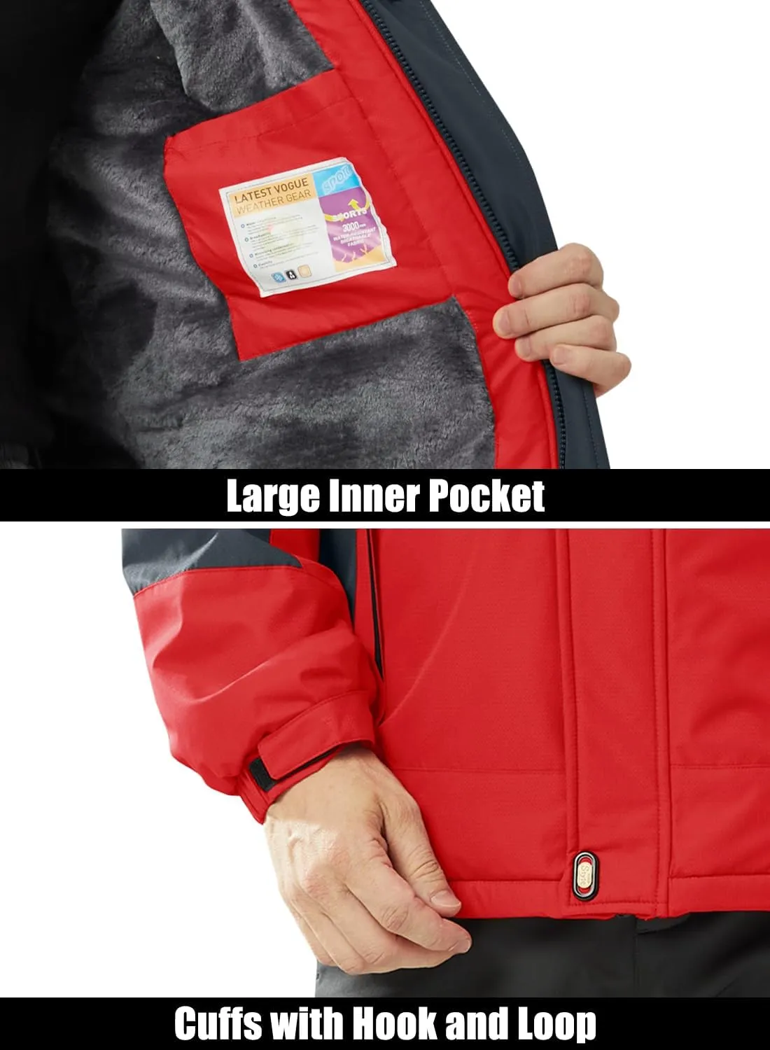 MAGCOMSEN Men's Winter Coats Water Resistant Ski Snow Jacket Warm Fleece Parka Raincoats with Multi-Pockets