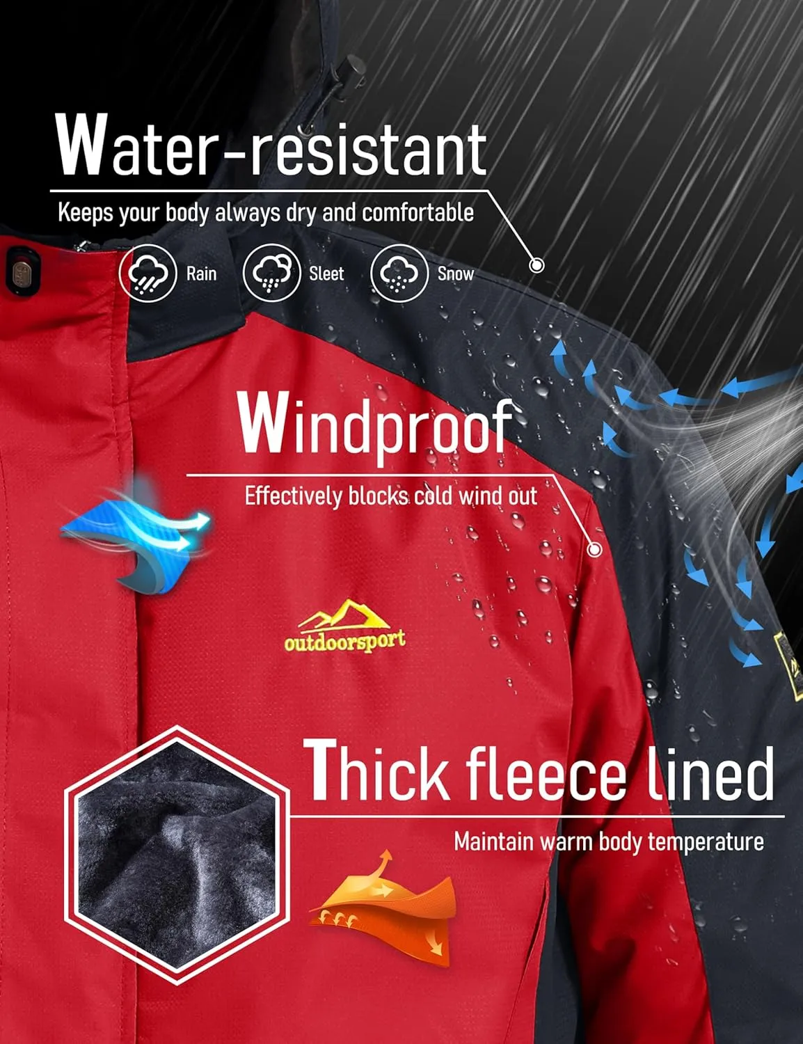 MAGCOMSEN Men's Winter Coats Water Resistant Ski Snow Jacket Warm Fleece Parka Raincoats with Multi-Pockets