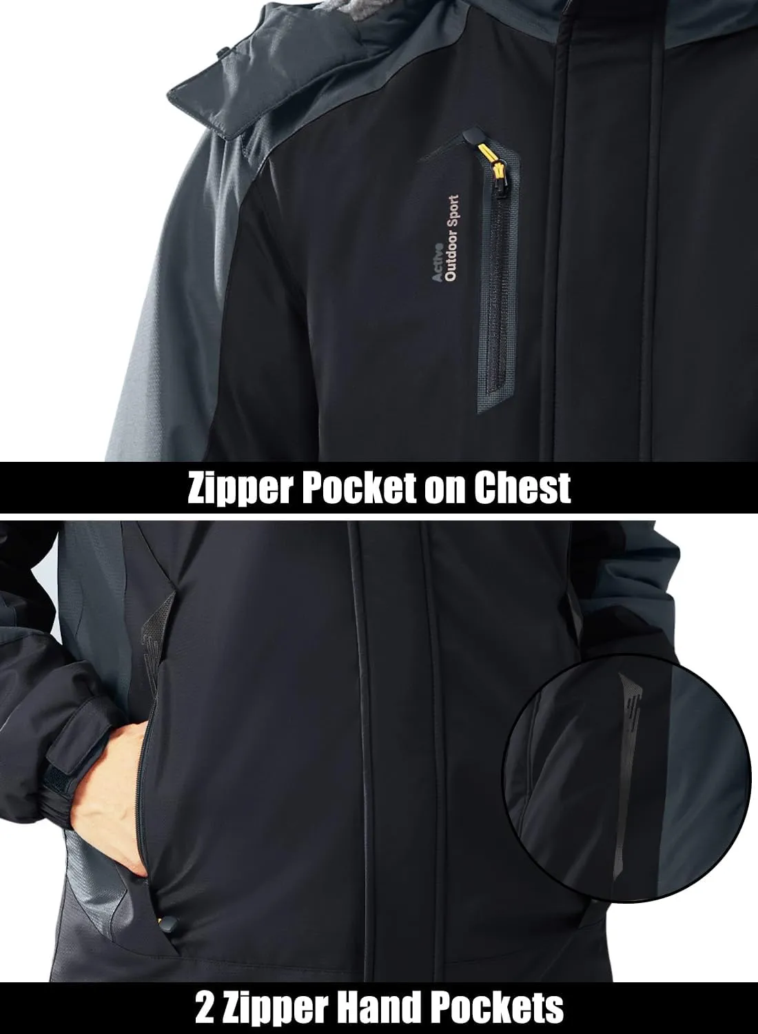 MAGCOMSEN Men's Winter Coats Water Resistant Ski Snow Jacket Warm Fleece Parka Raincoats with Multi-Pockets