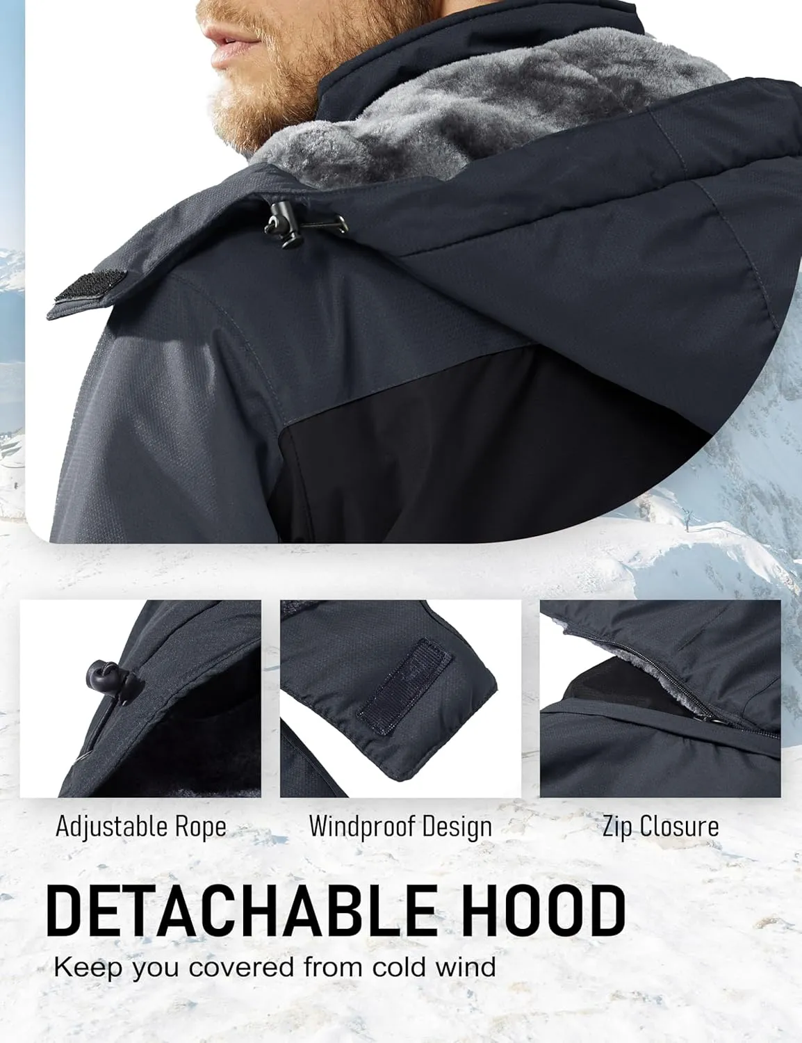 MAGCOMSEN Men's Winter Coats Water Resistant Ski Snow Jacket Warm Fleece Parka Raincoats with Multi-Pockets