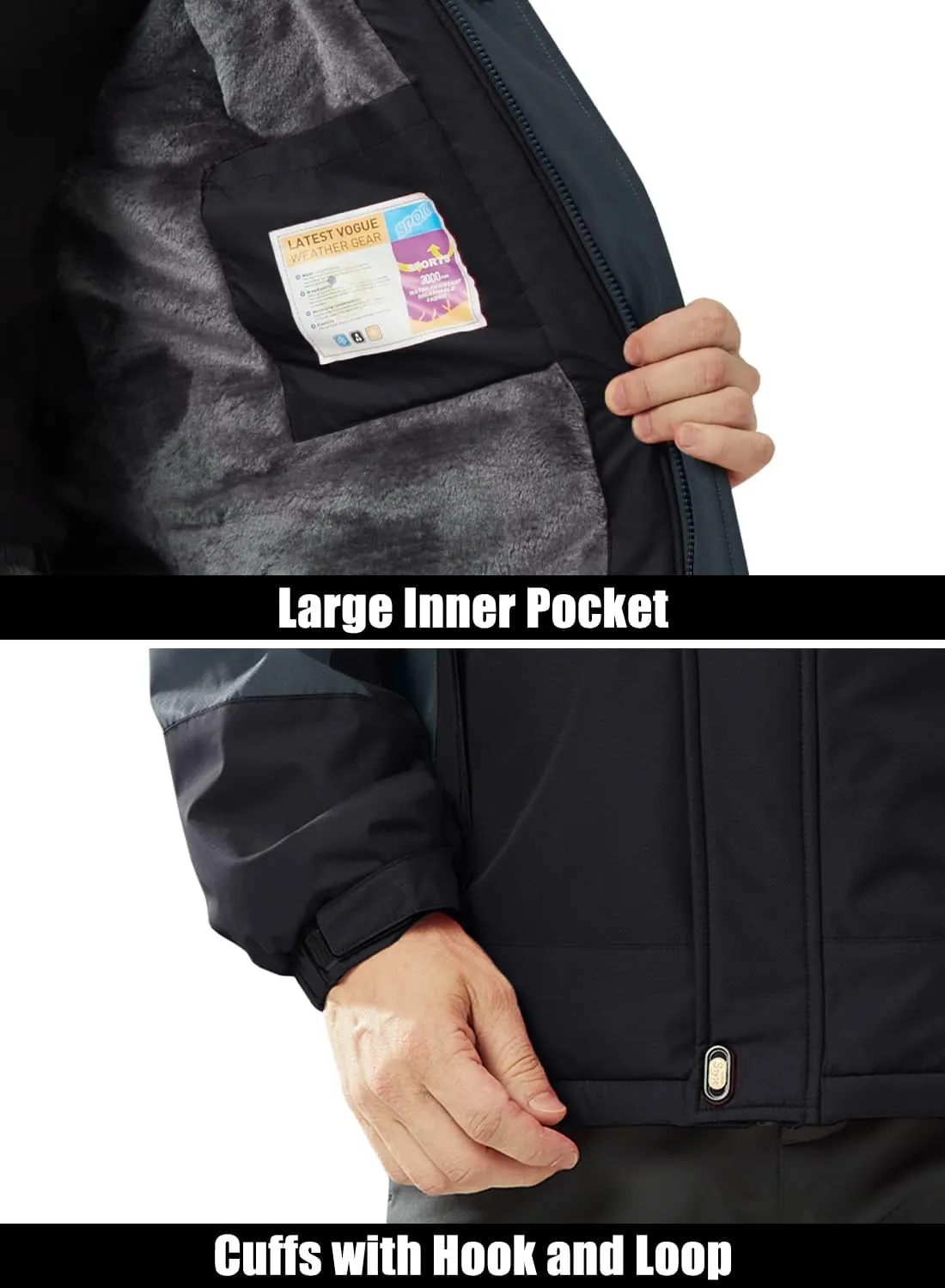 MAGCOMSEN Men's Winter Coats Water Resistant Ski Snow Jacket Warm Fleece Parka Raincoats with Multi-Pockets