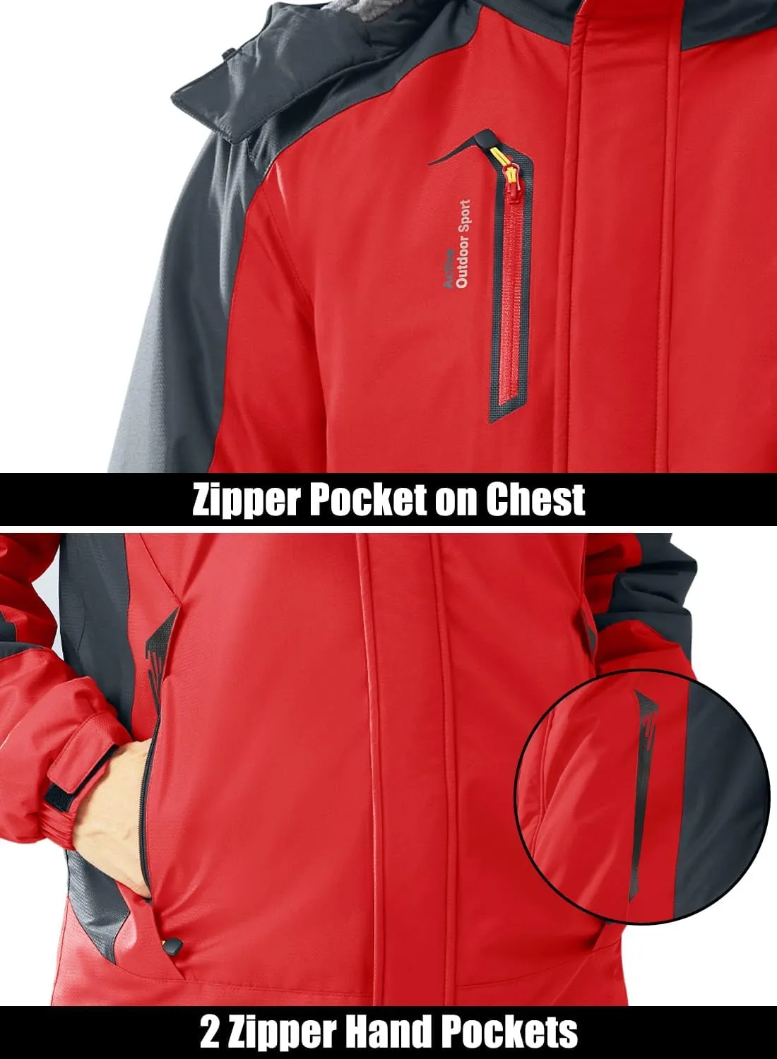 MAGCOMSEN Men's Winter Coats Water Resistant Ski Snow Jacket Warm Fleece Parka Raincoats with Multi-Pockets