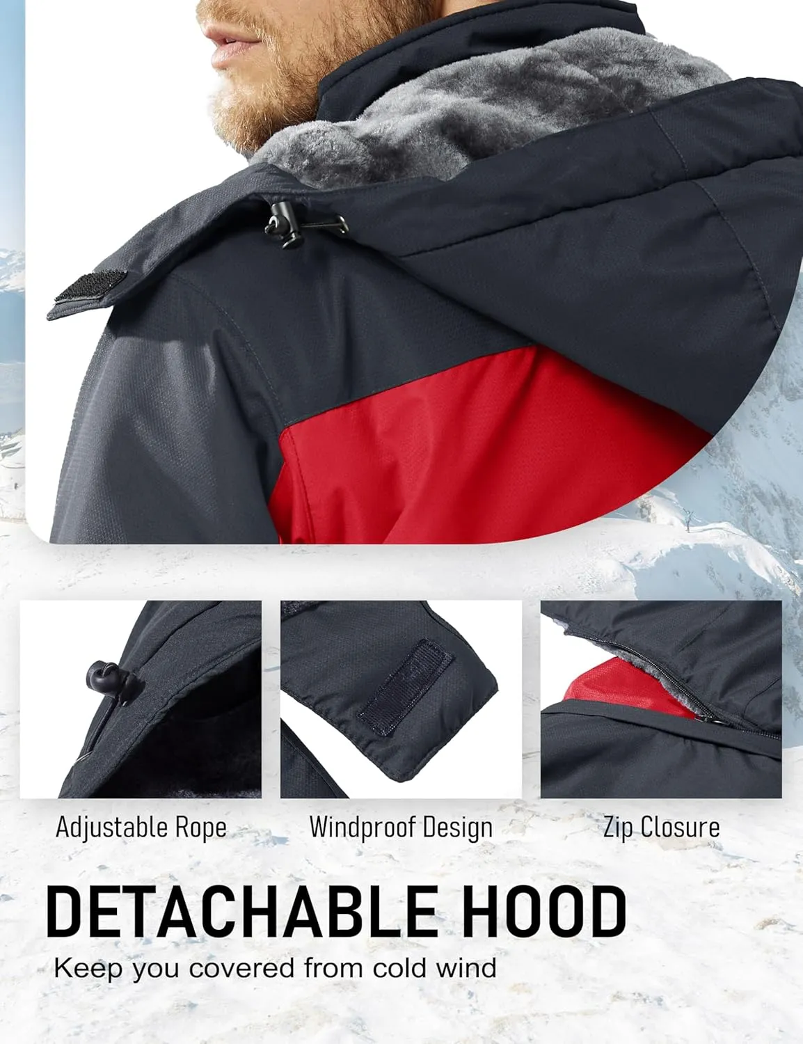 MAGCOMSEN Men's Winter Coats Water Resistant Ski Snow Jacket Warm Fleece Parka Raincoats with Multi-Pockets