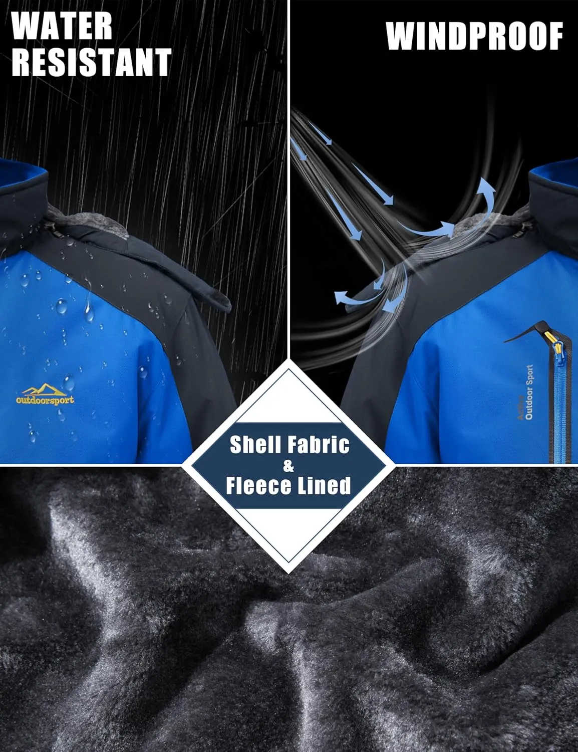 MAGCOMSEN Men's Winter Coats Water Resistant Ski Snow Jacket Warm Fleece Parka Raincoats with Multi-Pockets