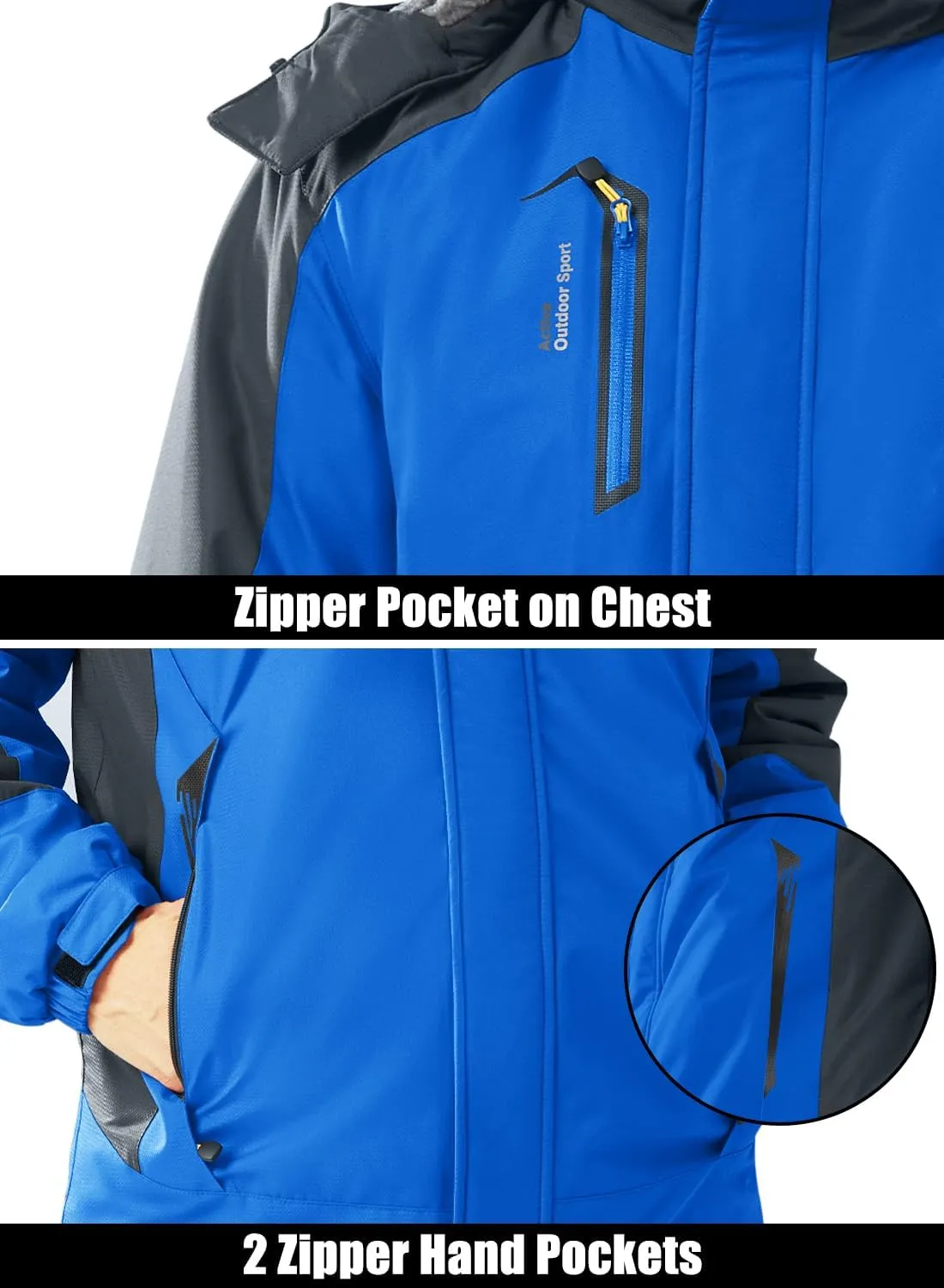 MAGCOMSEN Men's Winter Coats Water Resistant Ski Snow Jacket Warm Fleece Parka Raincoats with Multi-Pockets