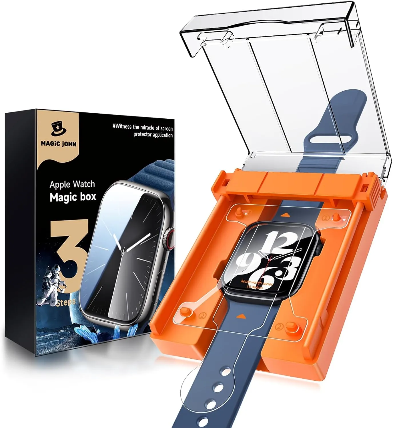 MAGIC JOHN 2 Pack for Apple Watch Series 10 46MM Screen Protector, [Automatic Align Tech] Self-Healing Flexible TPU Film, HD Transparent, Anti Scratch, Bubble Free