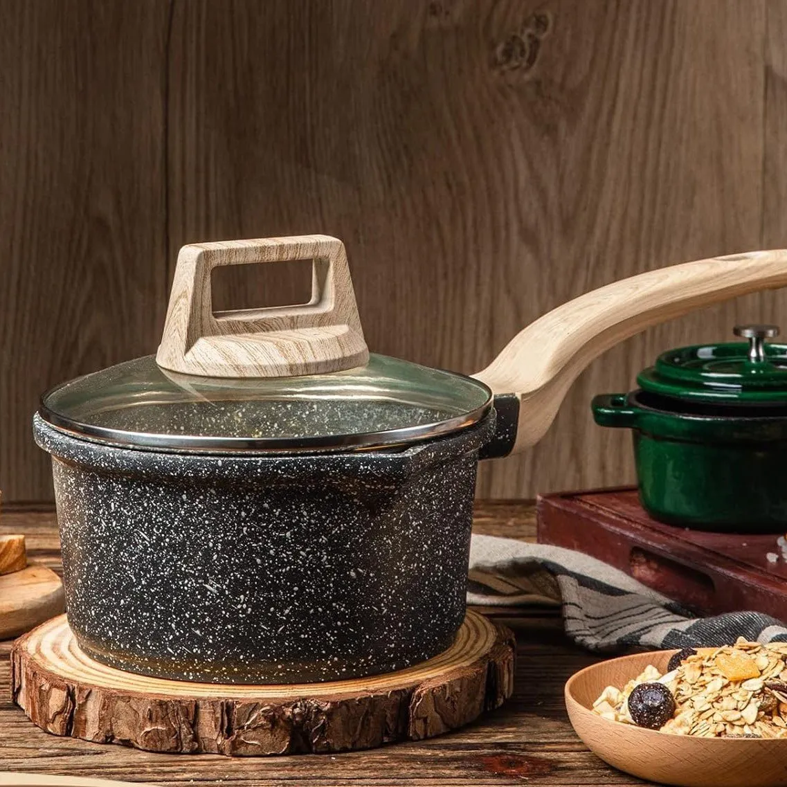 Maifan Stone Non-Stick Pot (Black-18cm)