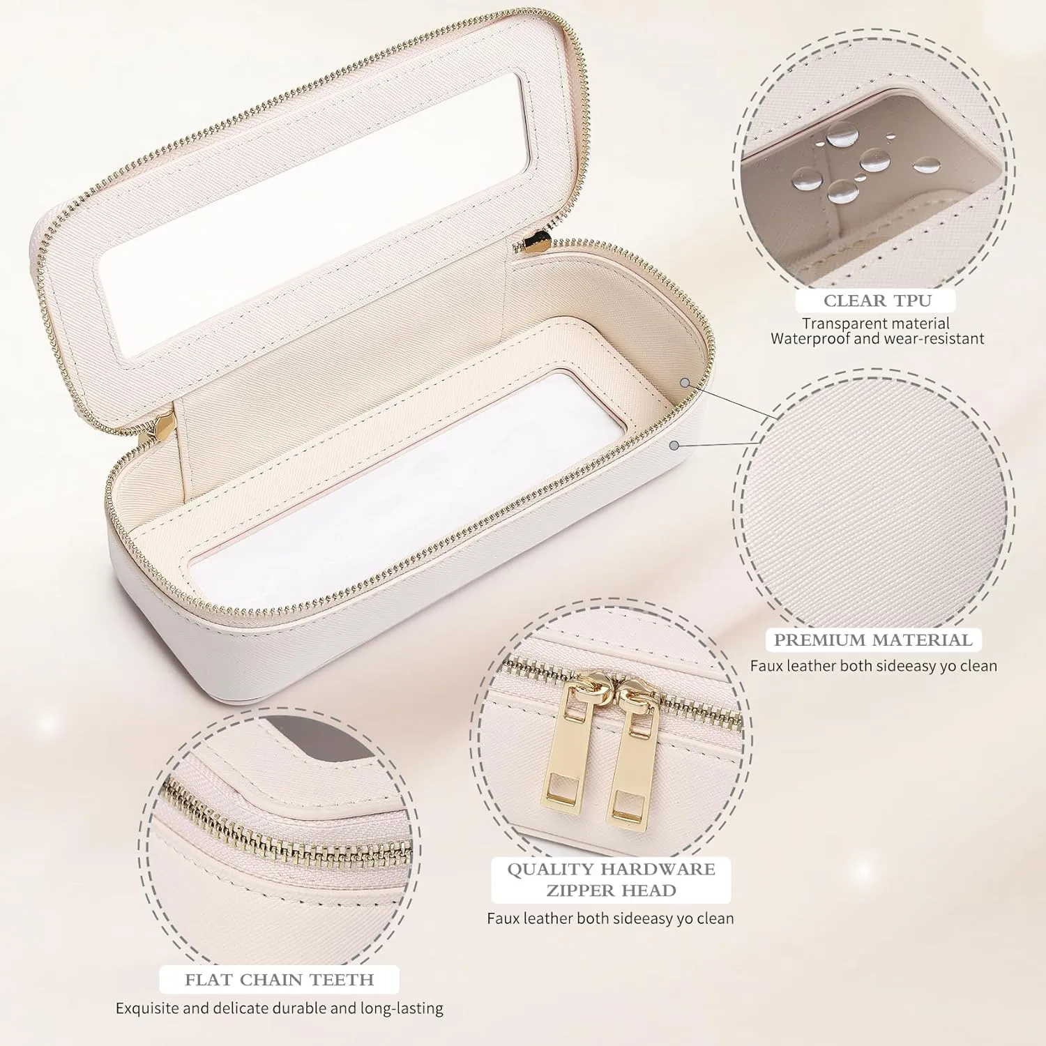 Makeup Brush Case Clear Travel Cosmetic & Toiletry Bag Small Makeup Bag with Zipper Purse Organizer Car Essential Bag for Women (Beige, SLIM)
