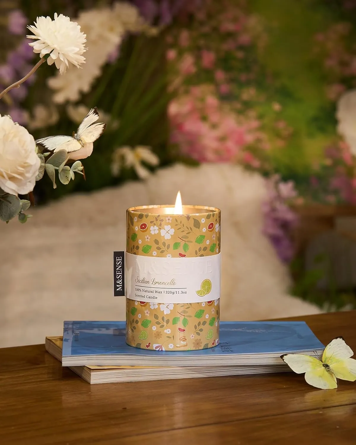 M&SENSE Sicilian Limoncello Scented Candle, Medium Jar Candle 11.3oz Natural Soy Wax for Home Scented, Floral Candles Gift for Spring Holiday, Up to 60 Hours Burning Long-Lasting Fragrance
