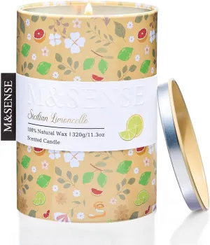 M&SENSE Sicilian Limoncello Scented Candle, Medium Jar Candle 11.3oz Natural Soy Wax for Home Scented, Floral Candles Gift for Spring Holiday, Up to 60 Hours Burning Long-Lasting Fragrance