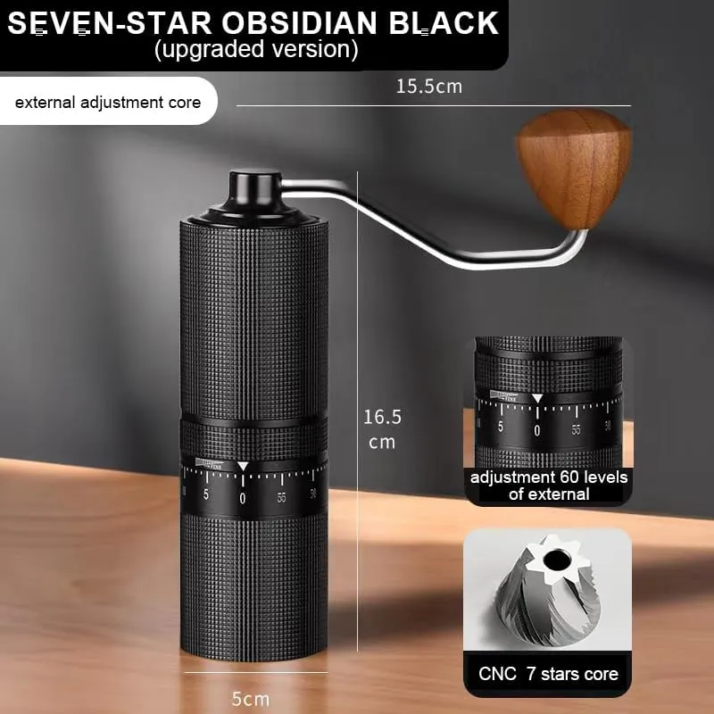 Manual Coffee Grinder, Capacity 28g with CNC Stainless Steel, Conical Burr External Adjustable Setting, Consistency Grinding (BLACK)
