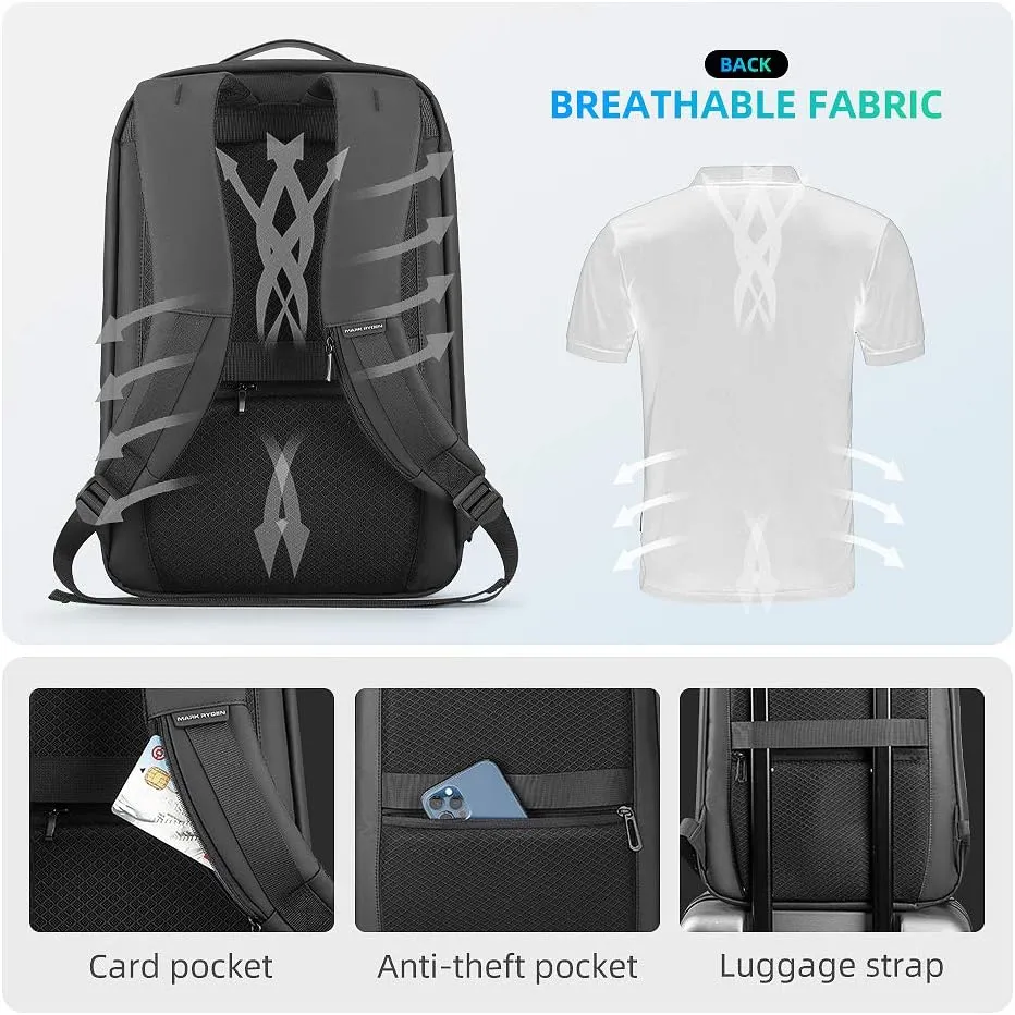 MARK RYDEN Slim Laptop Backpack for Men, High Tech Backpack with Scratch Resistant Shell and USB Charging Port, Waterproof Business Backpack Ideal for Working, Commuting, Daily