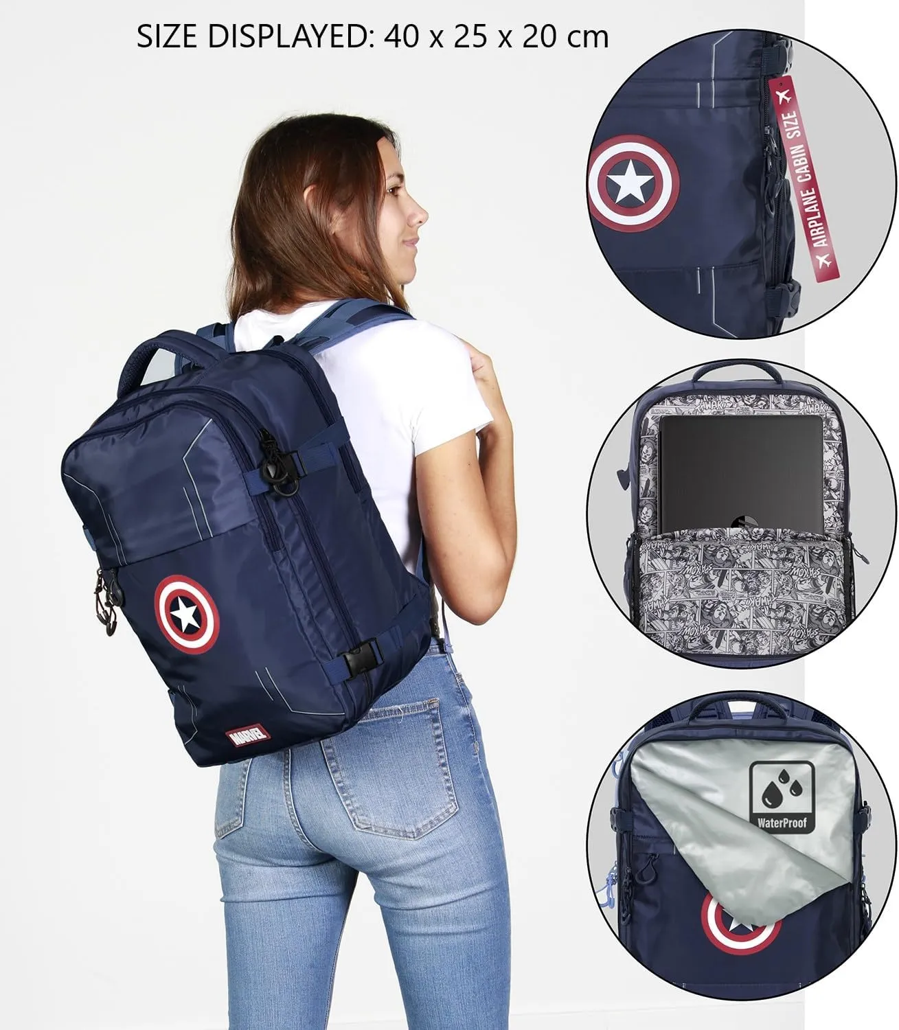Marvel Mercury Backpack, Blue Captain America, Underseat 40x20x25cm