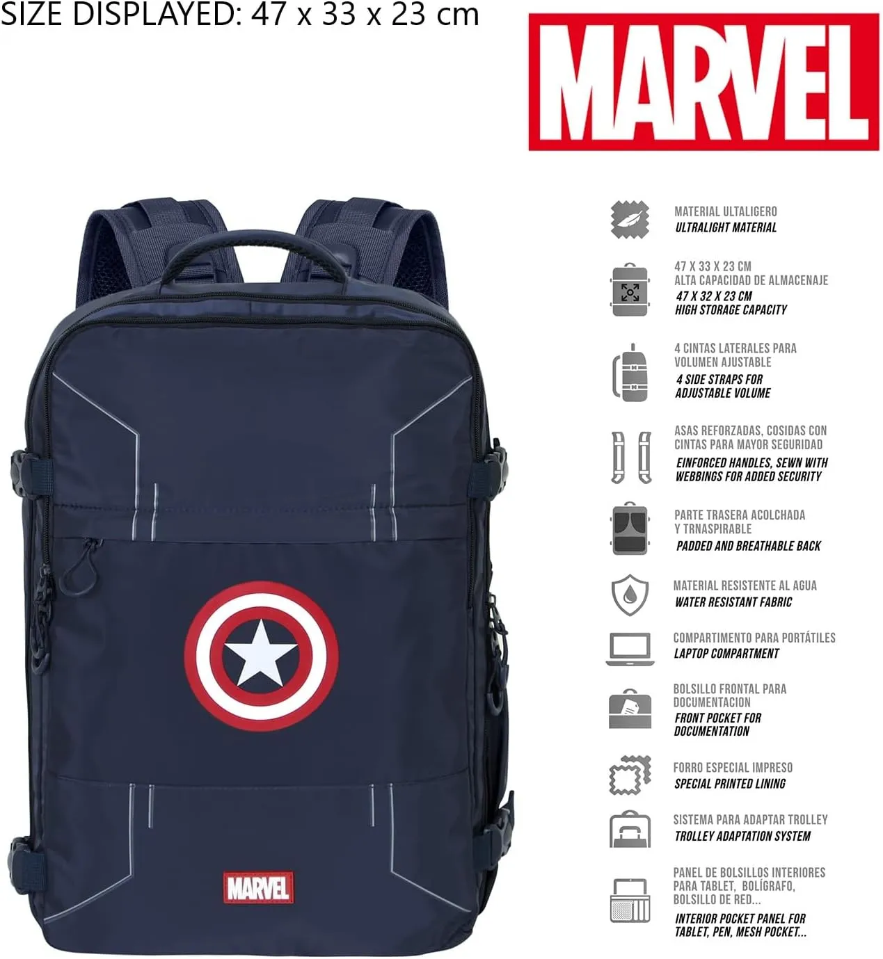 Marvel Mercury Backpack, Blue Captain America, Underseat 40x20x25cm