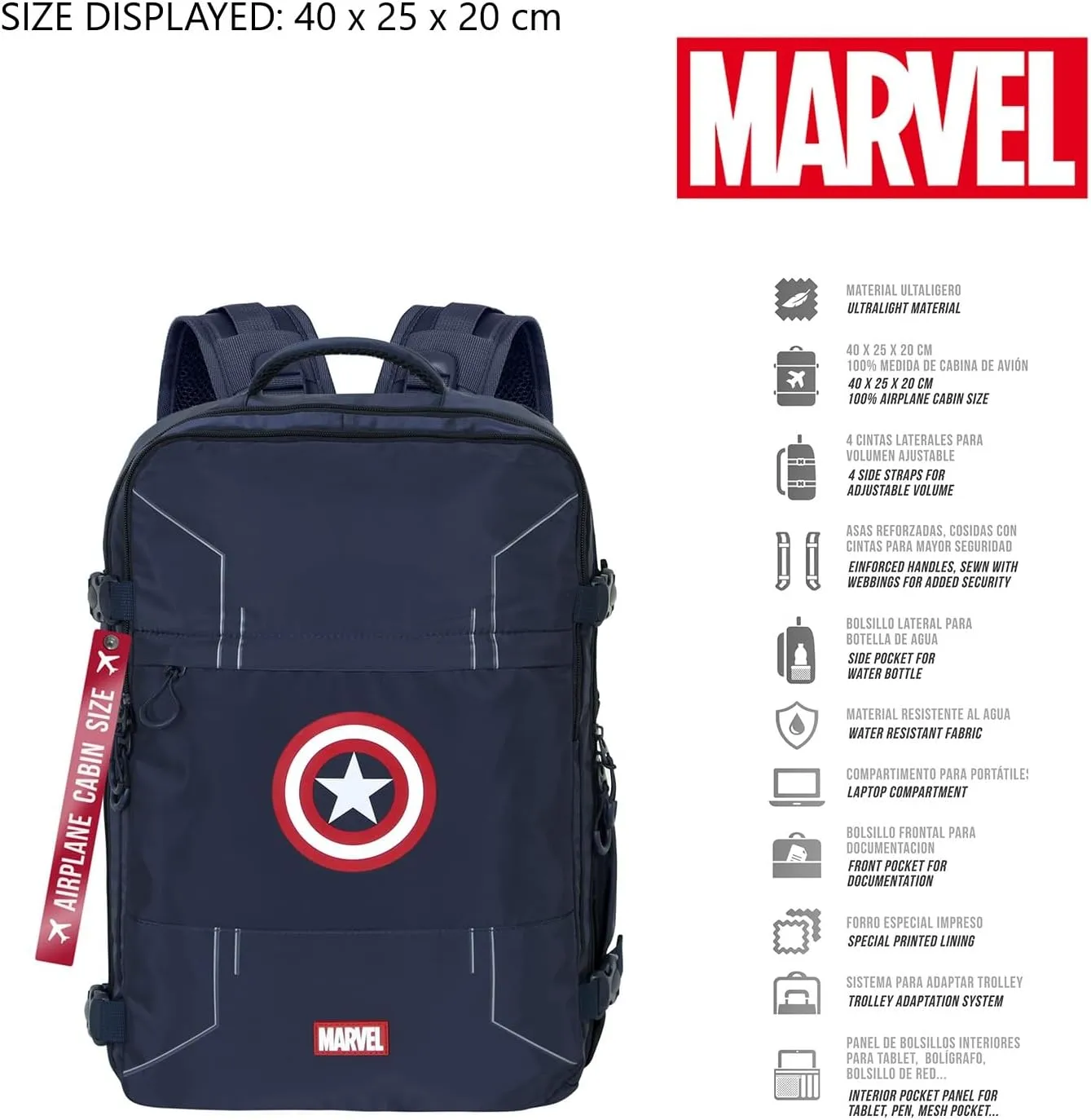 Marvel Mercury Backpack, Blue Captain America, Underseat 40x20x25cm