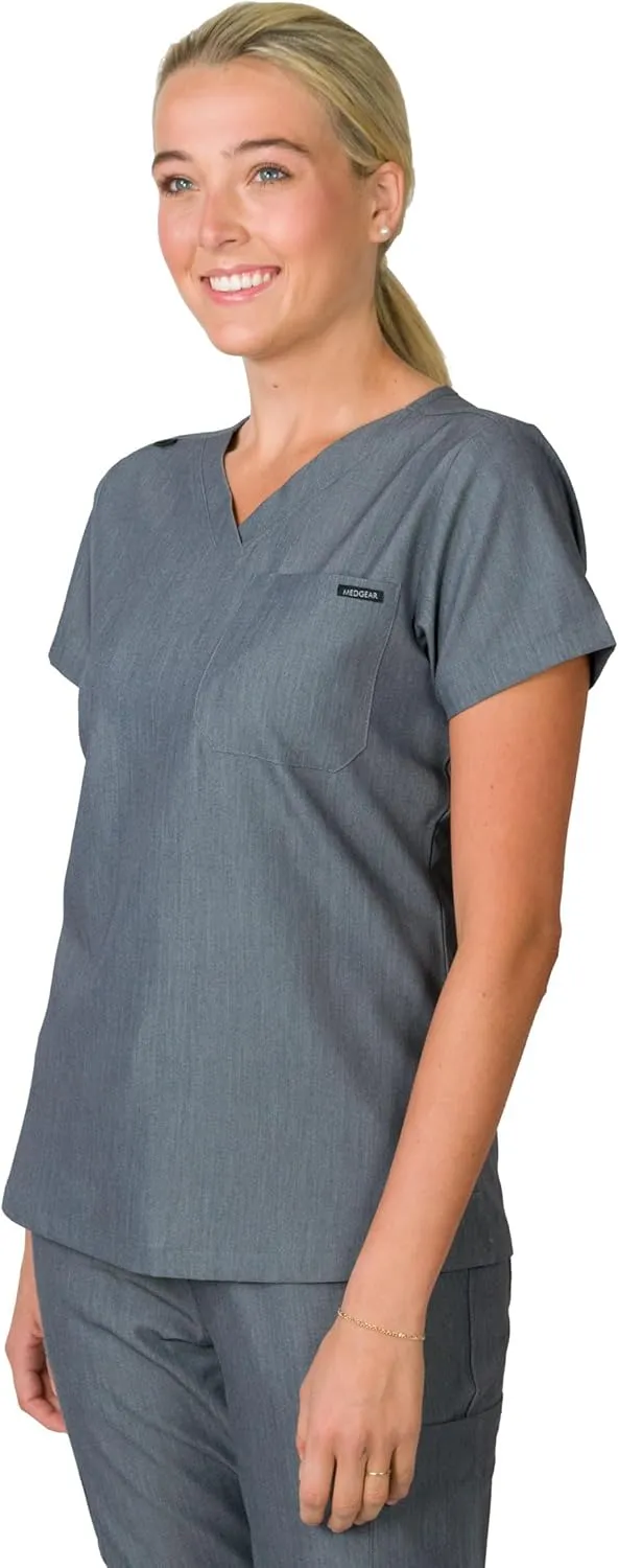 Medgear Camilla 4-Way Stretch Slim Scrubs Top for Women, One Pocket, Liquid Repellent