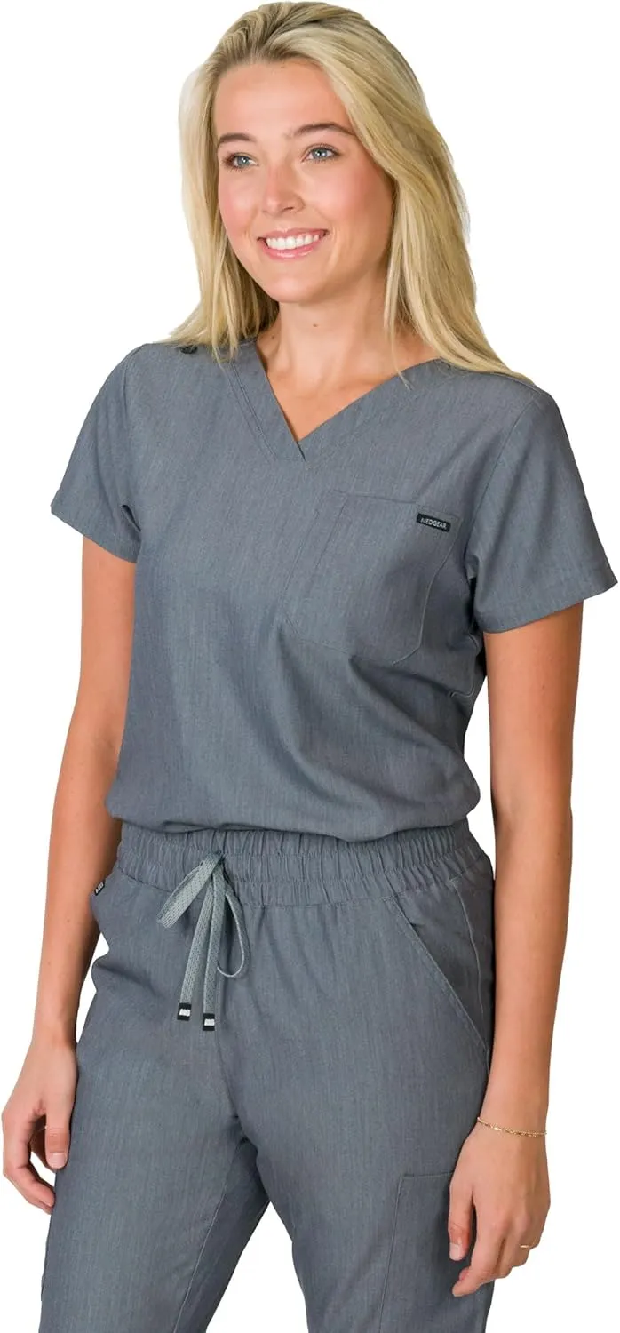 Medgear Camilla 4-Way Stretch Slim Scrubs Top for Women, One Pocket, Liquid Repellent
