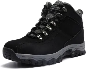Men's Leather Lace Up Casual Hiking Boots Handmade Stitching Round Toe Outdoor Fashion High-top Sneakers Comfortable Lightweight Waterproof and Non-Slip Backpack Boots Trekking Ankle Boots for Men