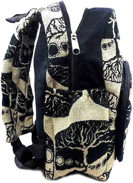 Mia Jewel Shop Tree of Life Small Backpack Nature Print Pattern Adjustable Strap Cushioned Fashion Handmade Bag Boho Accessories (Beige/Black)