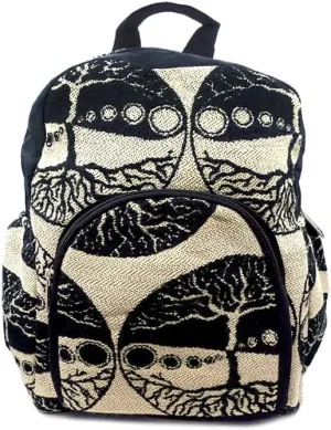 Mia Jewel Shop Tree of Life Small Backpack Nature Print Pattern Adjustable Strap Cushioned Fashion Handmade Bag Boho Accessories (Beige/Black)