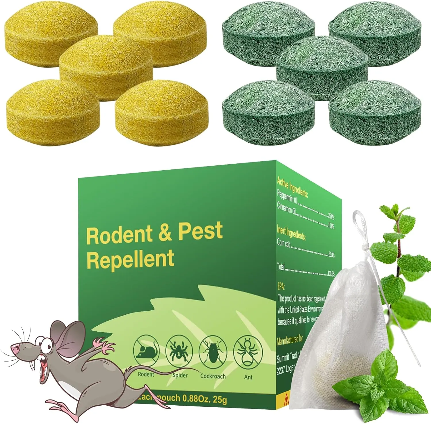 Mice Repellent Ball 10 Pack,Peppermint Oil Mouse and Squirrel Deterrent for Indoor Attic Garage, Safe for Pets & Family, Natural Repellent to Keep Rodents Away from Garden and Home.