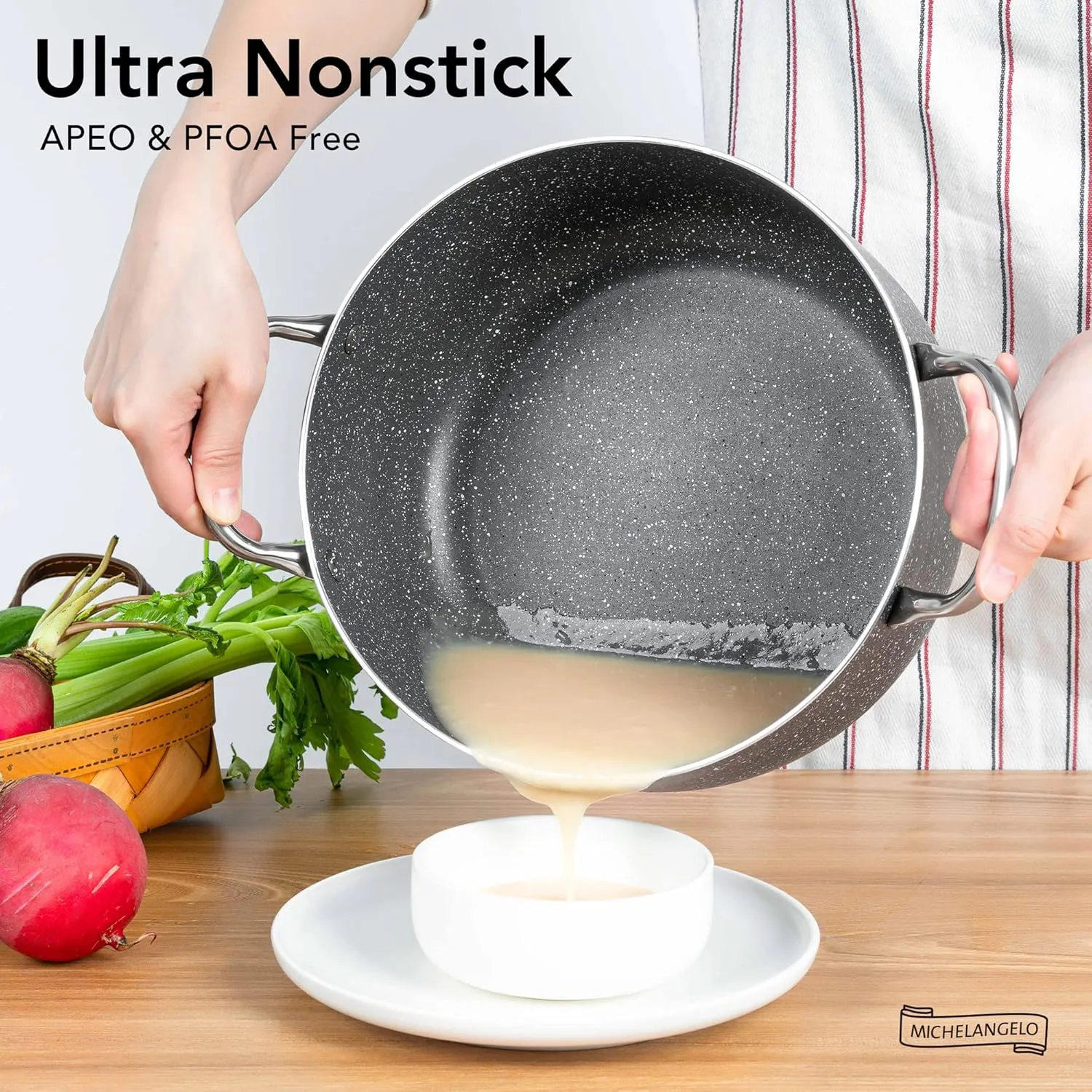MICHELANGELO 5 Quart Stock Pot with Lid, Nonstick Soup Pot with Lid, Induction Pot for Cooking, 5 Qt Pot with Lid, Non Stick Pot for Kitchen, Stockpot with Stainless Steel Handle, Oven Safe