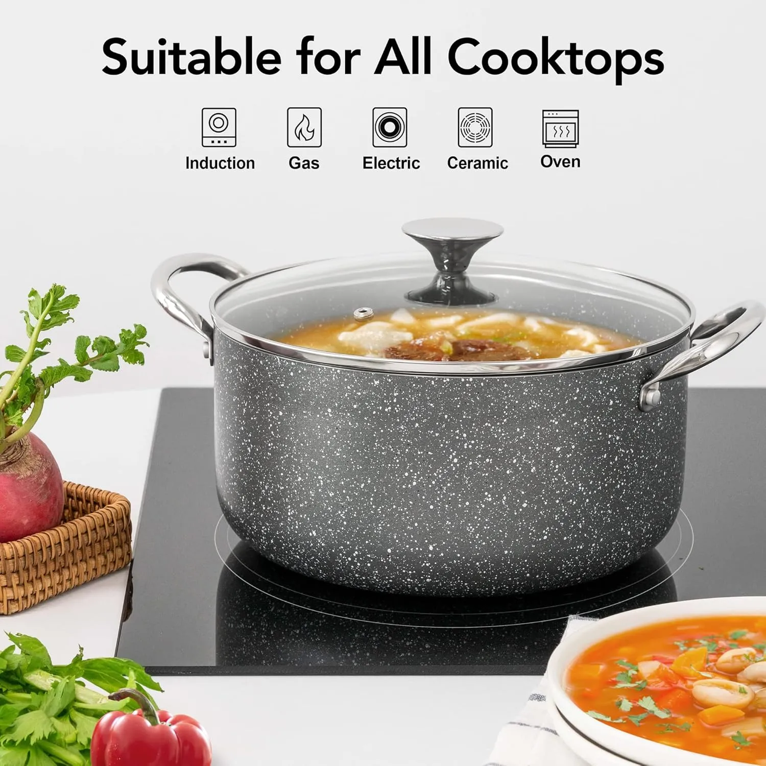 MICHELANGELO 5 Quart Stock Pot with Lid, Nonstick Soup Pot with Lid, Induction Pot for Cooking, 5 Qt Pot with Lid, Non Stick Pot for Kitchen, Stockpot with Stainless Steel Handle, Oven Safe