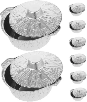 Milisten Disposable Aluminum Pots Lids 8pcs Tin Foil Pots Aluminum Foil Pans Camping Cookware Heat Resistant for Outdoor