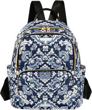 Mini Backpack for Women Porcelain Texture Mini Backpack Purse Lightweight Small Daypack, 8.5L