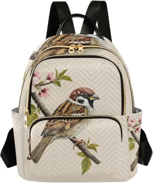 Mini Backpack for Women Sparrow Blossom Branch Mini Backpack Purse Lightweight Small Daypack, 8.5L