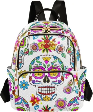 Mini Backpack for Women Sunlit Sugar Skulls Mini Backpack Purse Lightweight Small Daypack, 14L