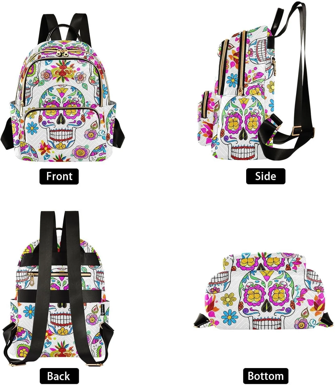 Mini Backpack for Women Sunlit Sugar Skulls Mini Backpack Purse Lightweight Small Daypack, 14L