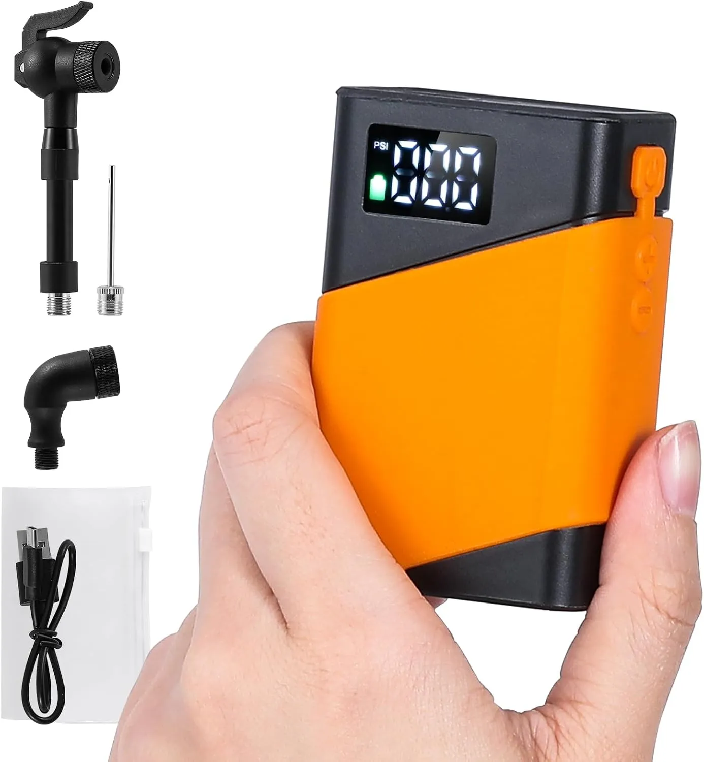Mini Bike Pump 120 PSI Auto Stop with Schrader/Presta/Needle Valves & Disc Wheel Adapter, Portable Tiny Electric Air Pump for Motorcycle, Mountain City Road and E-Bike